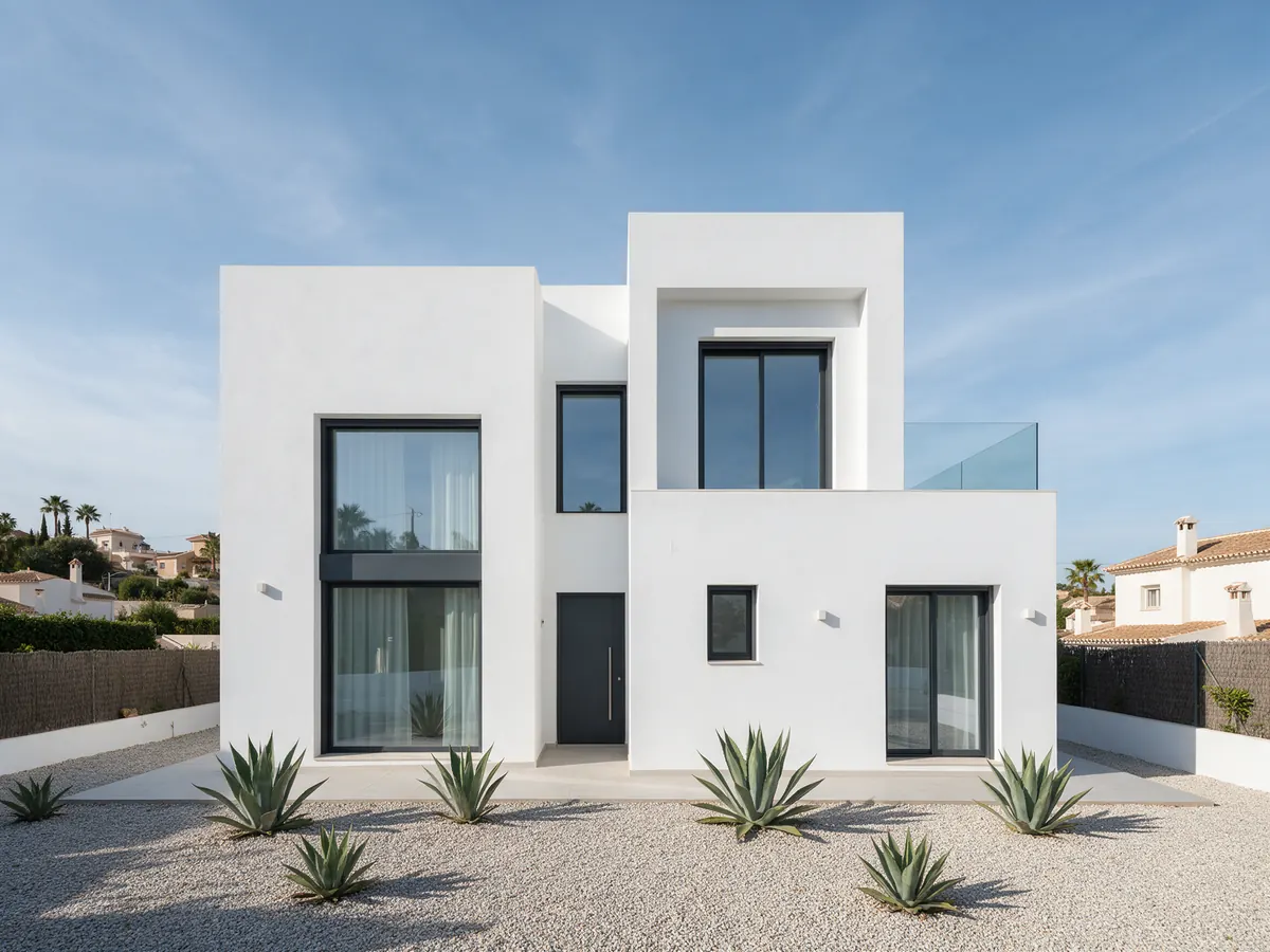 Vivienda moderna con ventanas de aspecto aluminio antracita